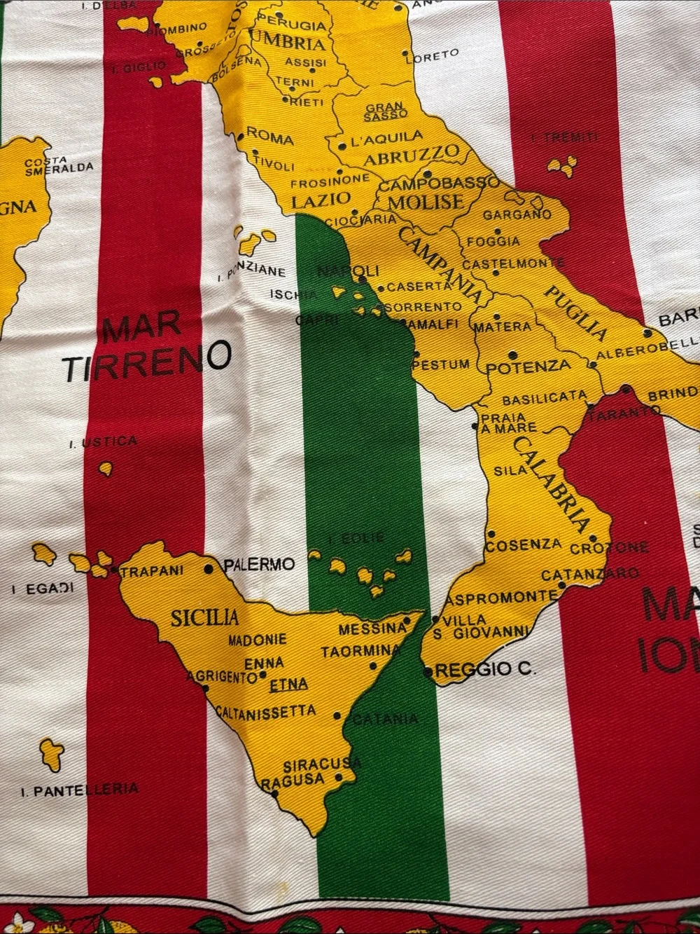Italia Map Cotton Kitchen Apron - Red Green White